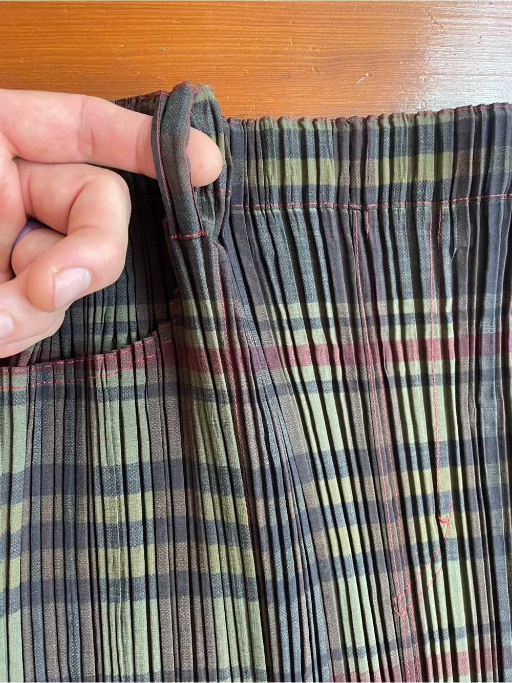 Issey Miyake Pleated Plaid Maxi Skirt Contrast Stitching Japan Sz L 🧡🎀